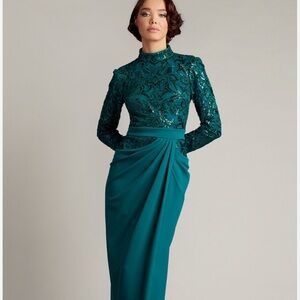 Brioni Sequin Embroidered Tadashi Shoji Draped Gown